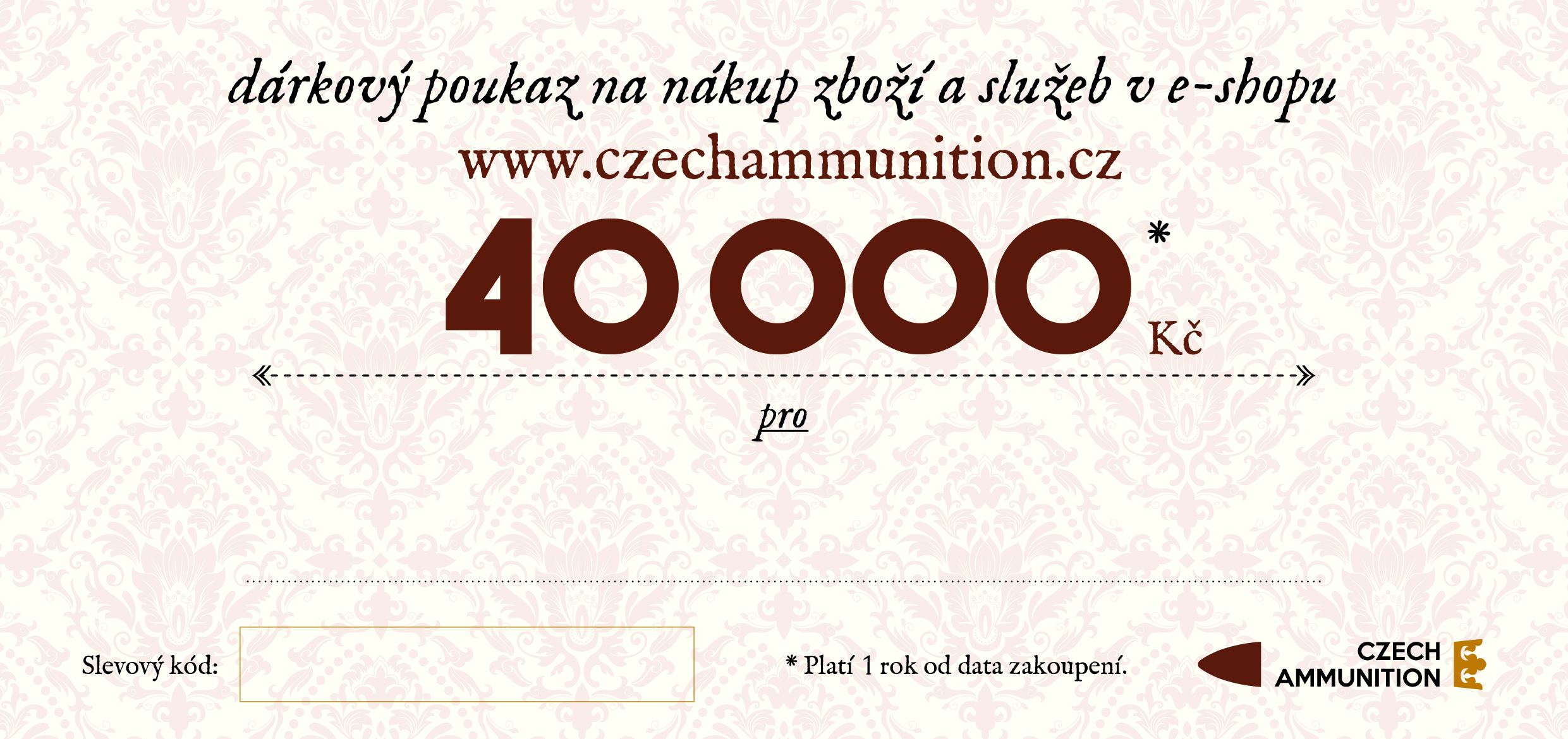 Dárkový poukaz na nákup v e-shopu www.czechammunition.cz v hodnotě 40.000 Kč