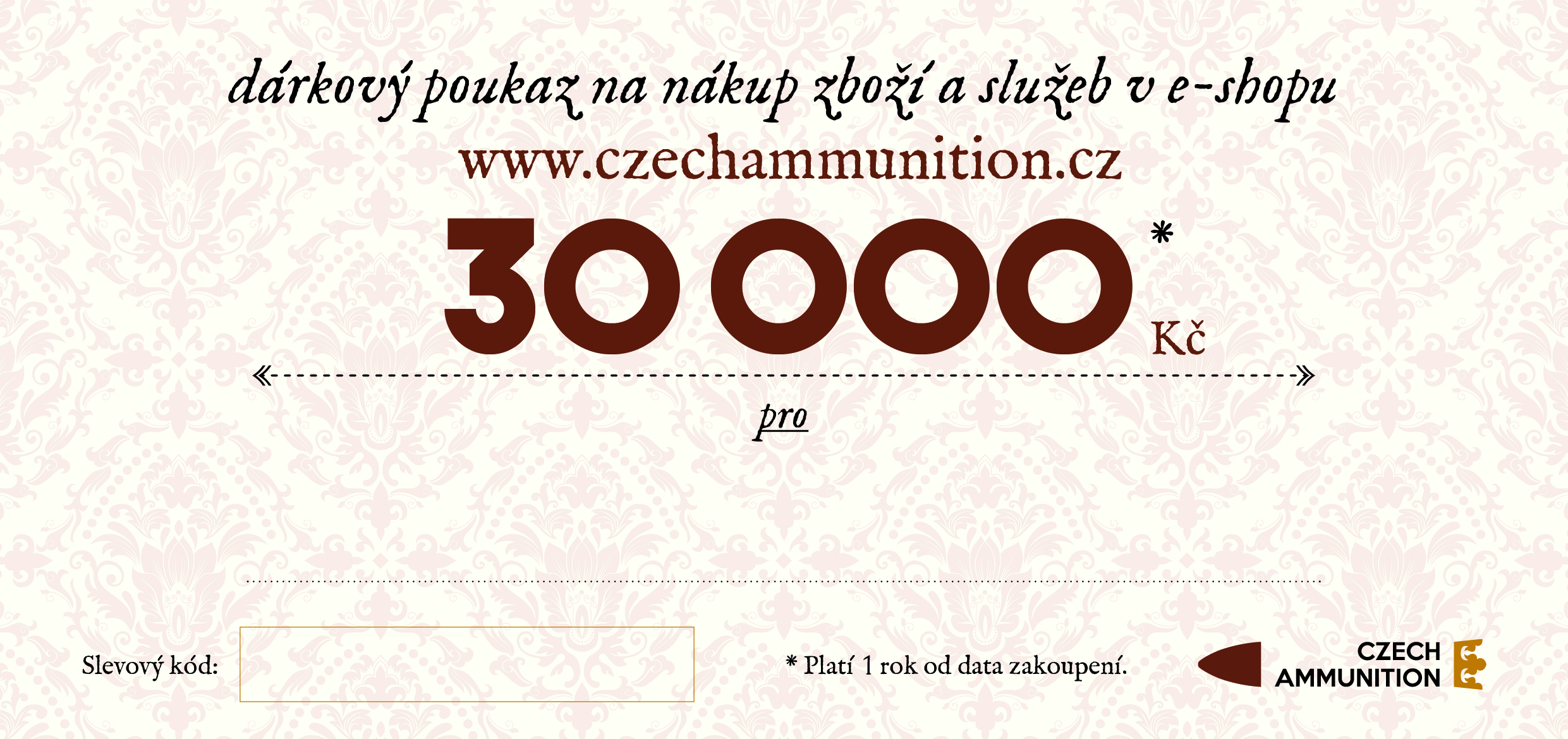 Dárkový poukaz na nákup v e-shopu www.czechammunition.cz v hodnotě 30.000 Kč