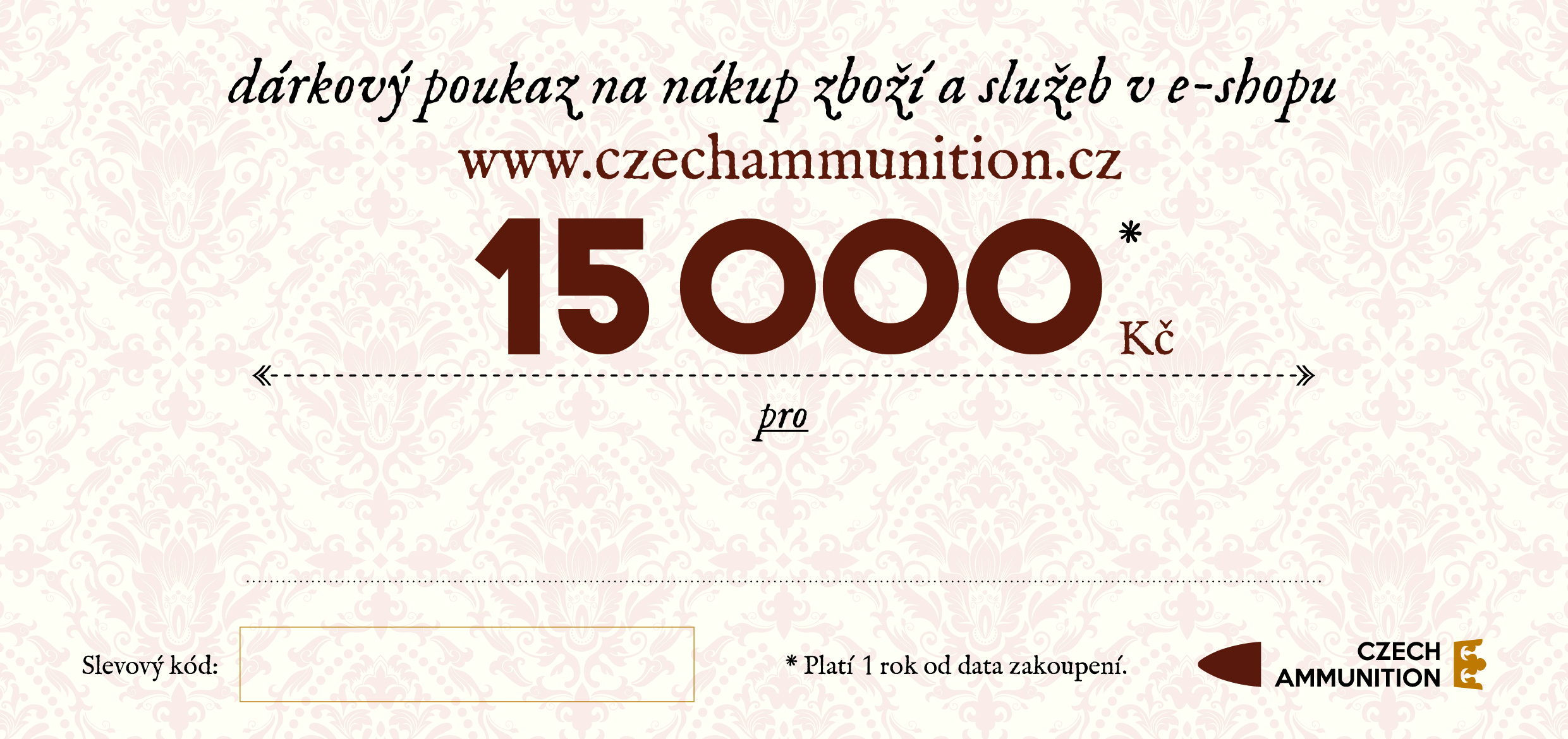 Dárkový poukaz na nákup v e-shopu www.czechammunition.cz v hodnotě 15.000 Kč