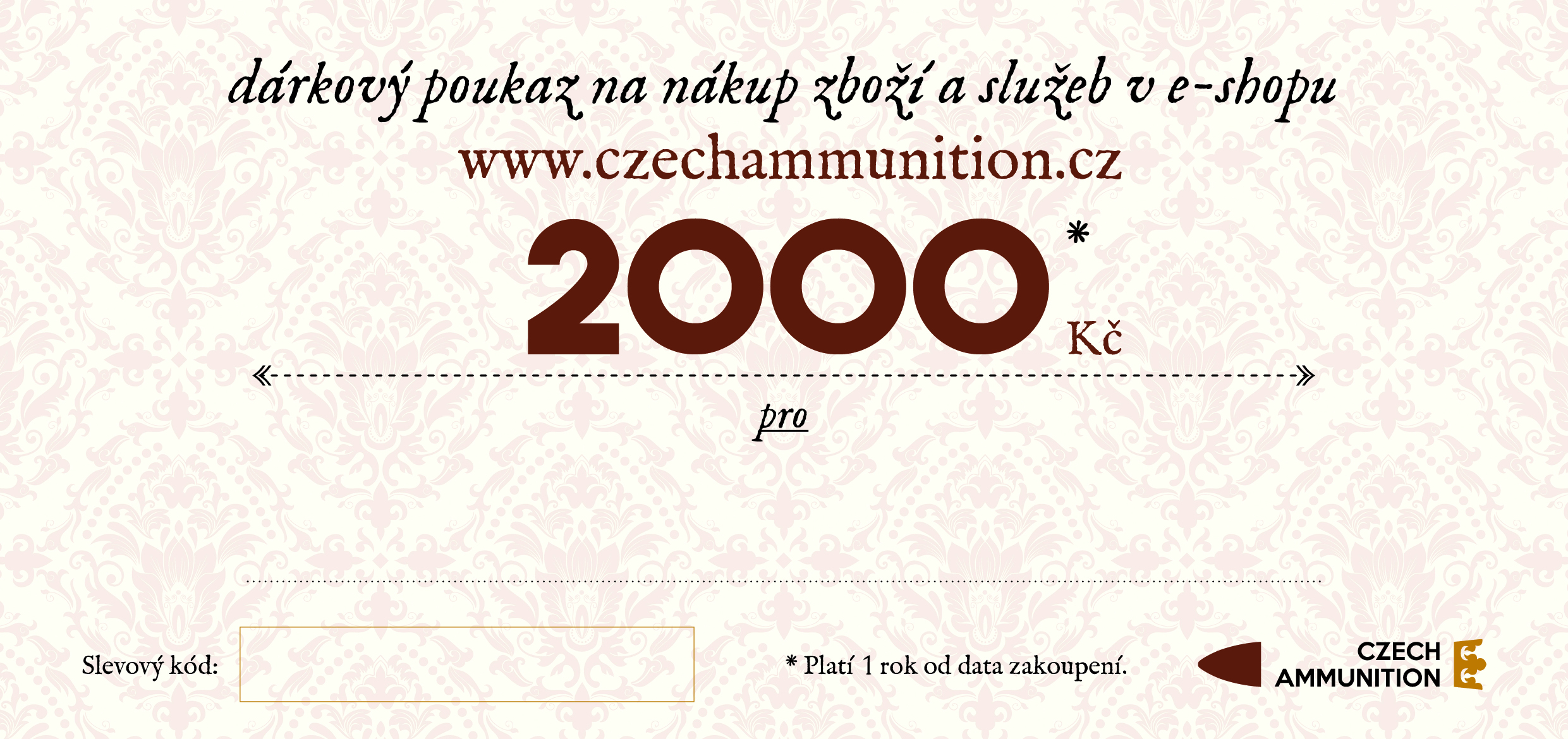 Dárkový poukaz na nákup v e-shopu www.czechammunition.cz v hodnotě 2.000 Kč