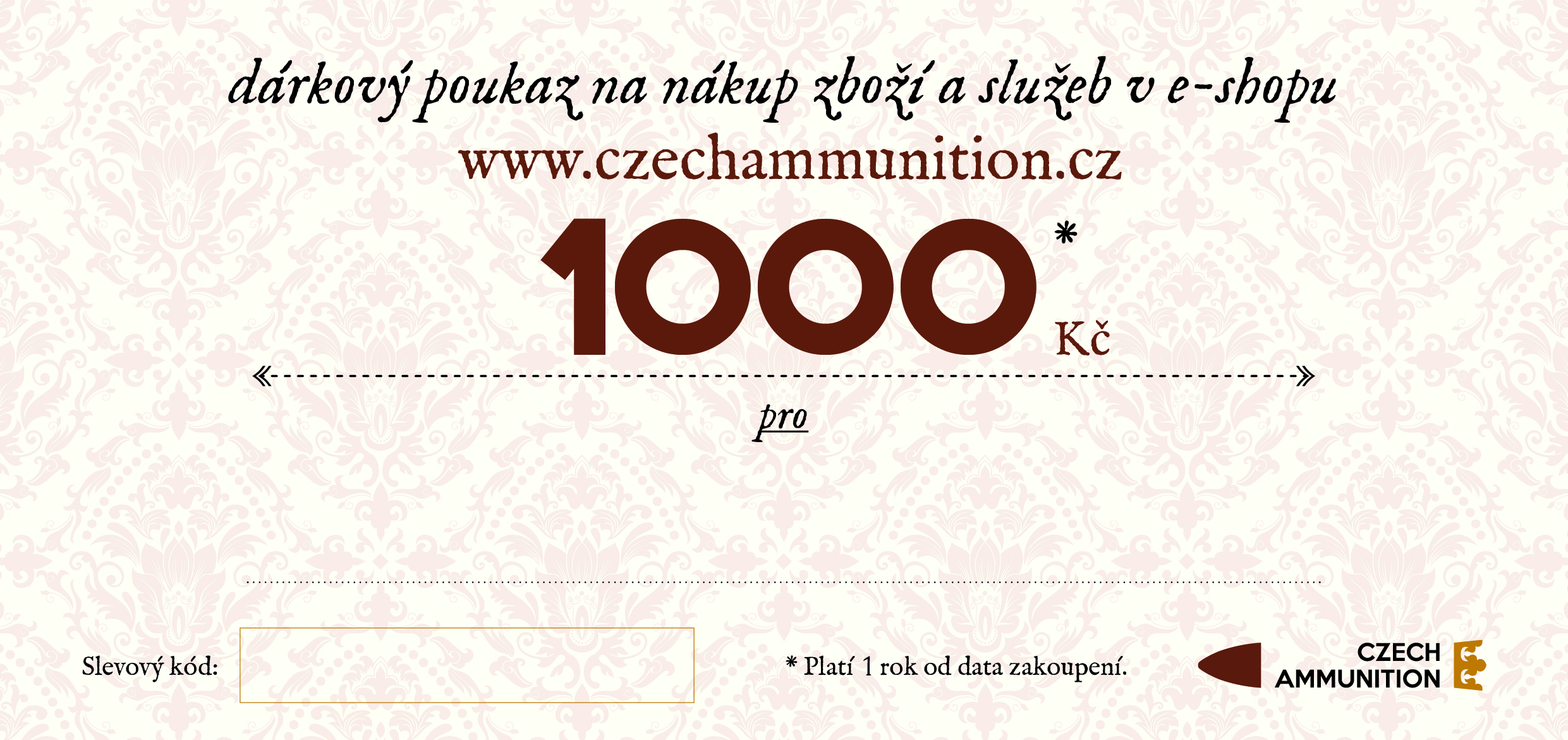 Dárkový poukaz na nákup v e-shopu www.czechammunition.cz v hodnotě 1.000 Kč