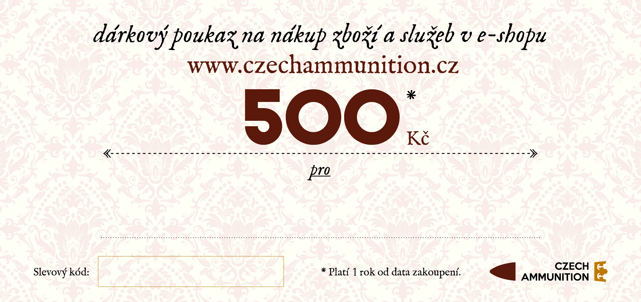 Dárkový poukaz na nákup v e-shopu www.czechammunition.cz v hodnotě 500 Kč