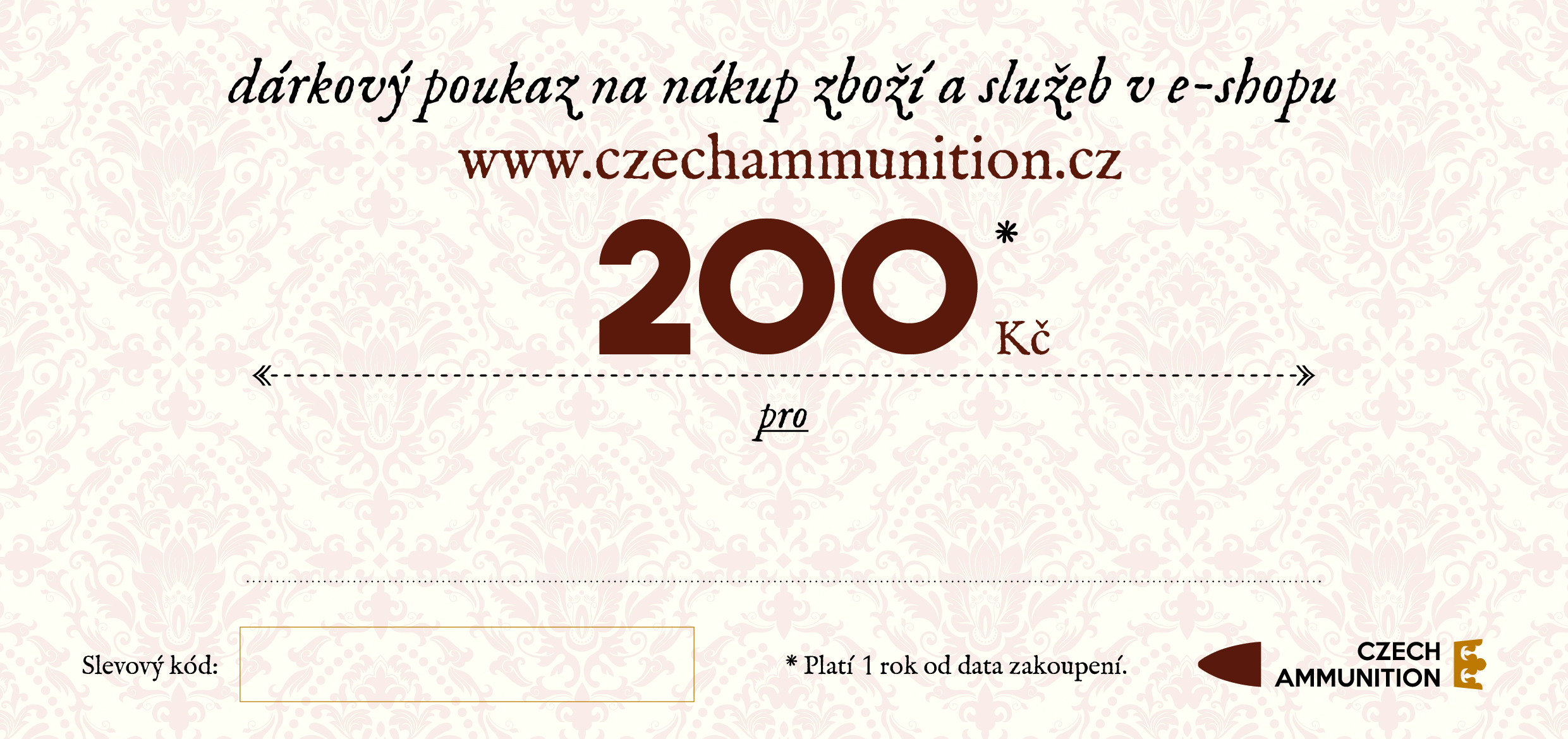 Dárkový poukaz na nákup v e-shopu www.czechammunition.cz v hodnotě 200 Kč