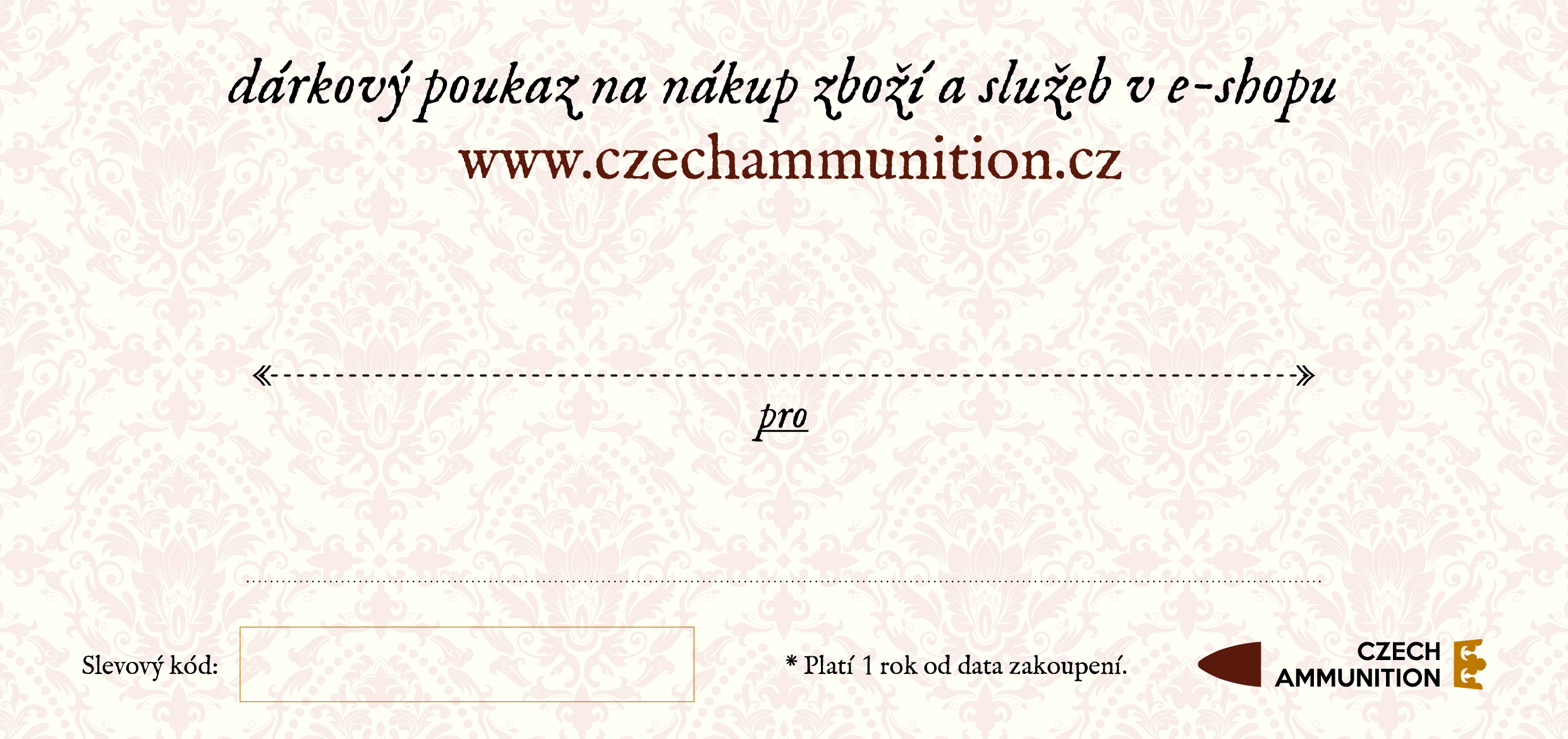 Dárkový poukaz na nákup v e-shopu www.czechammunition.cz v individuální hodnotě